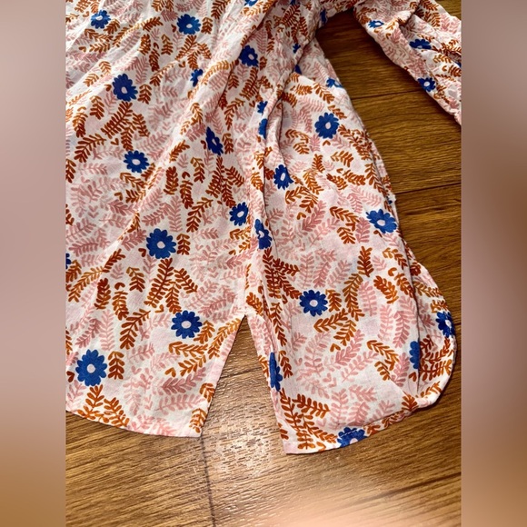 Talbots Pink and Brown Floral Pintuck Long Sleeve Blouse Sz Xp Plus Petite Sheer - Picture 7 of 10